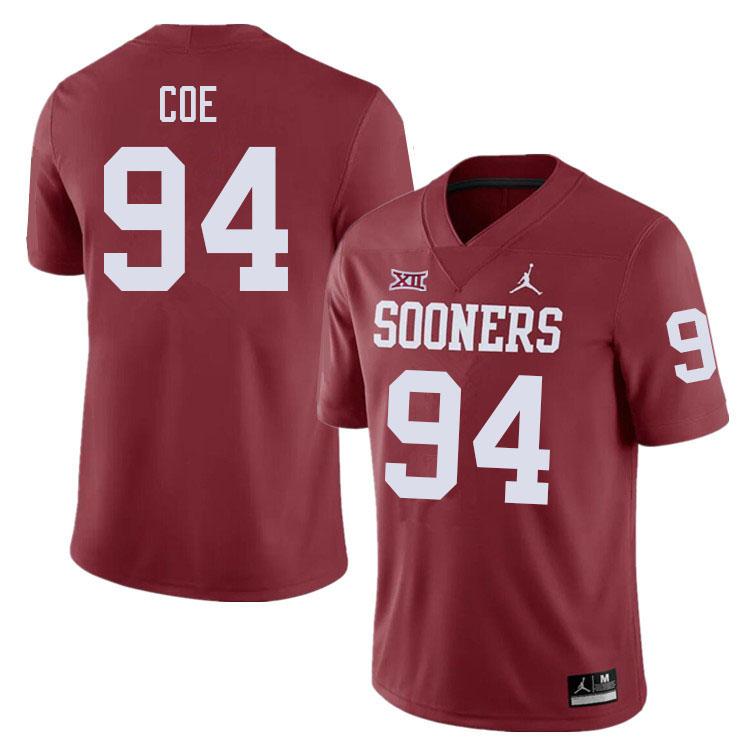 Men #94 Isaiah Coe Oklahoma Sooners College Football Jerseys Sale-Crimson - Click Image to Close